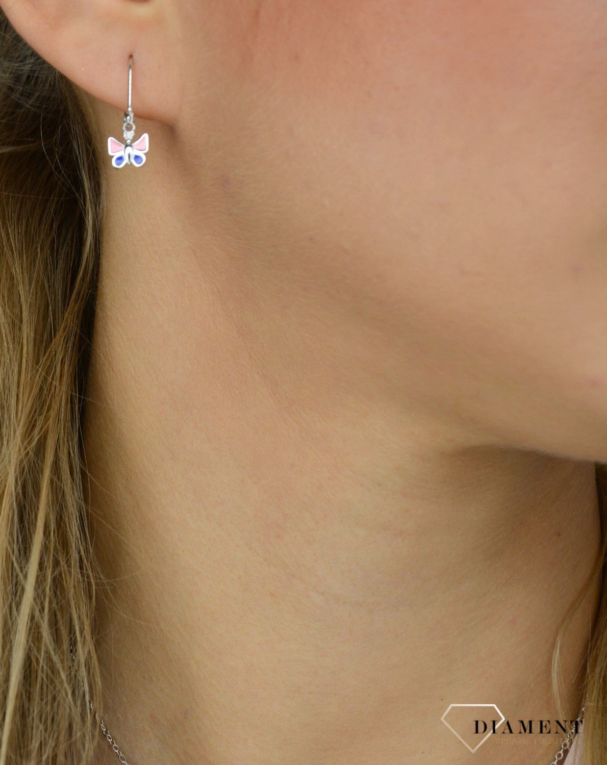 Srebrne kolczyki niebiesko różowe motyle JMAD0004SE00.jpg