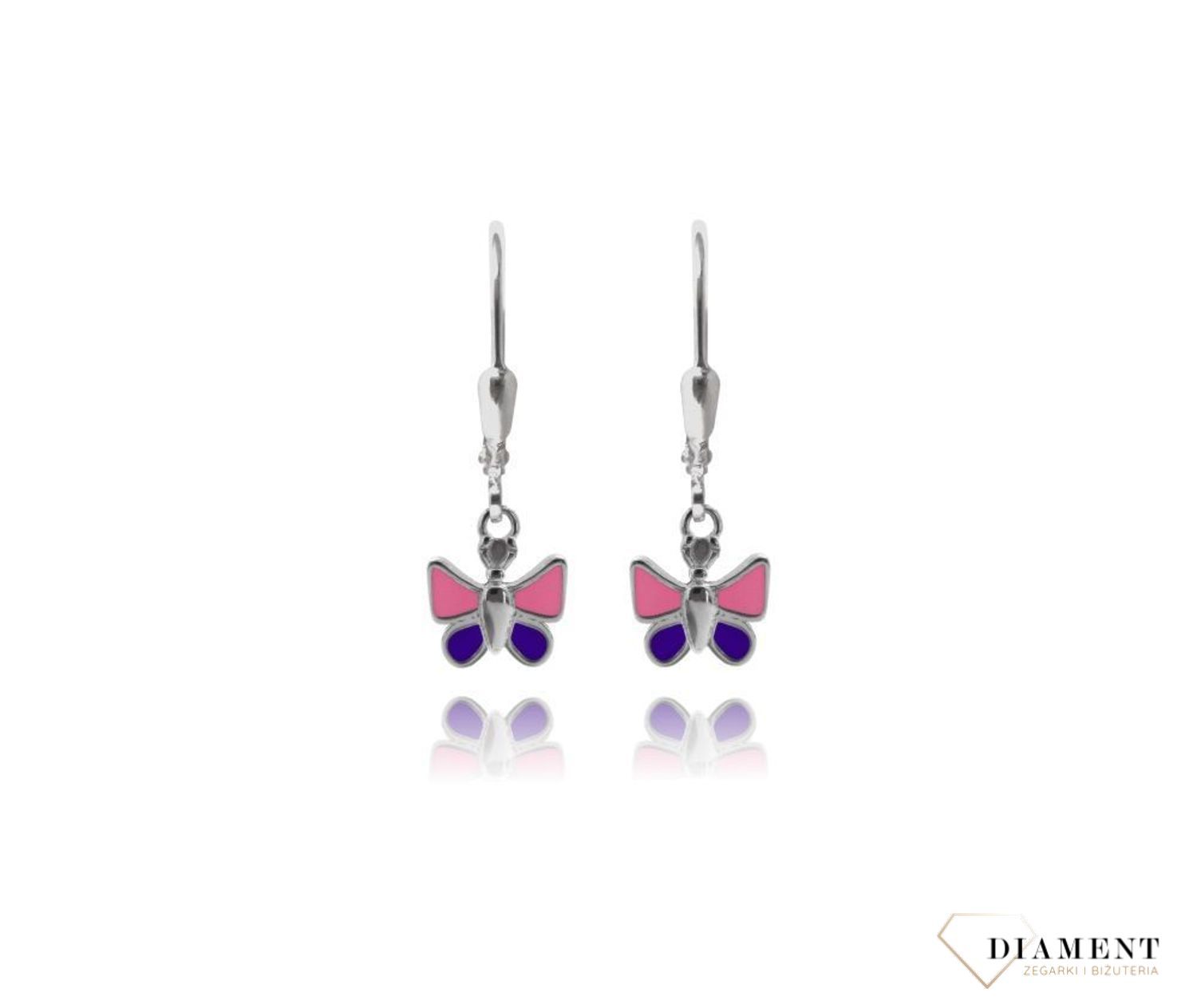 Srebrne kolczyki niebiesko różowe motyle JMAD0004SE00.jpg