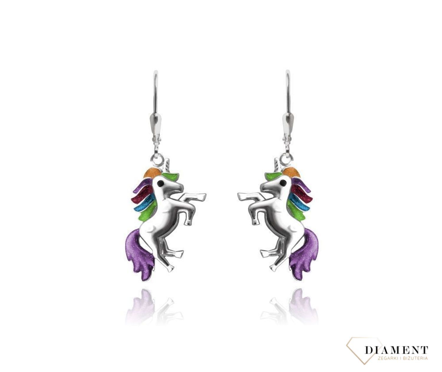 Srebrne kolczyki dla dziewczynki kolorowy jednorożec JMAD0011SE00..jpg
