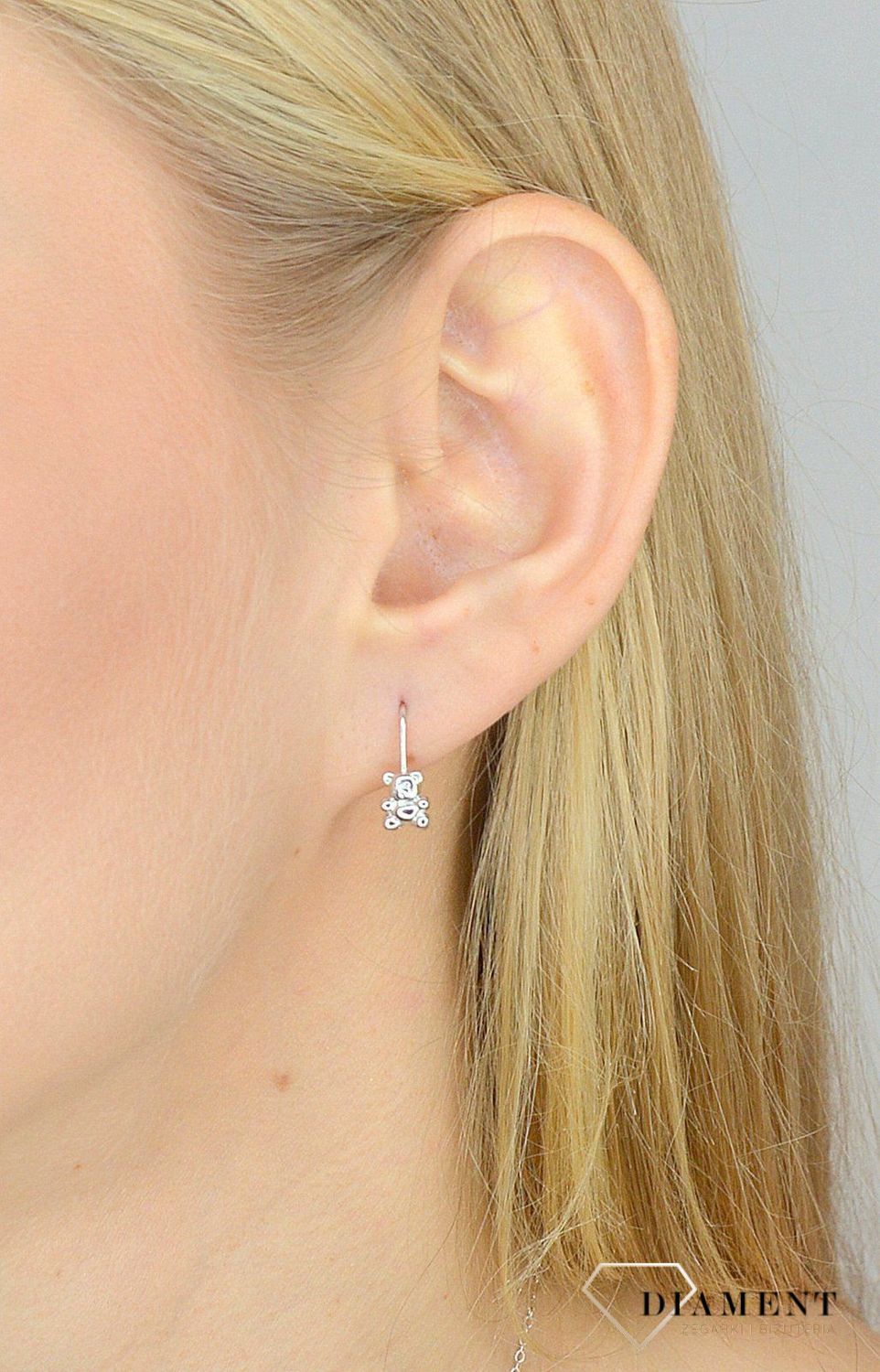 Srebrne kolczyki dla dziewczynki wiszące misie JMAD0013SE00.jpg