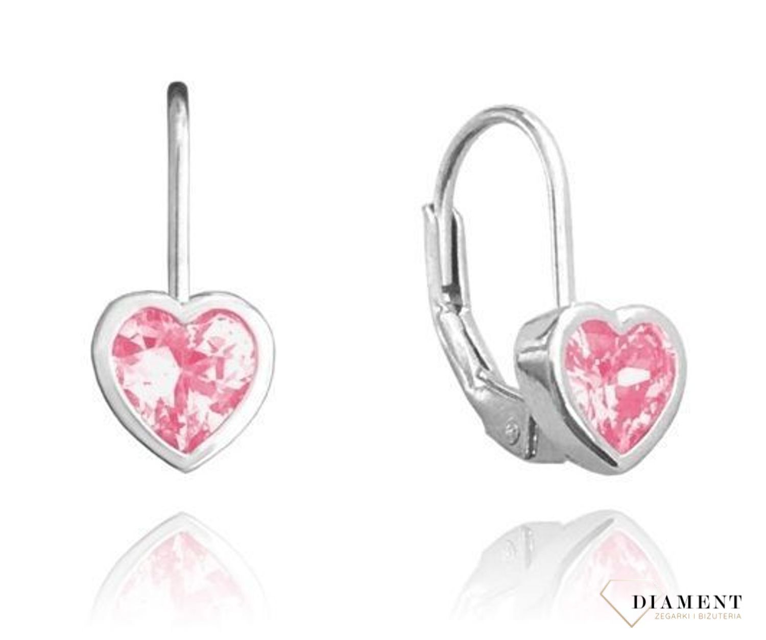 Kolczyki srebrne różowe serca z cyrkonnii JMAD0015PE01.jpg