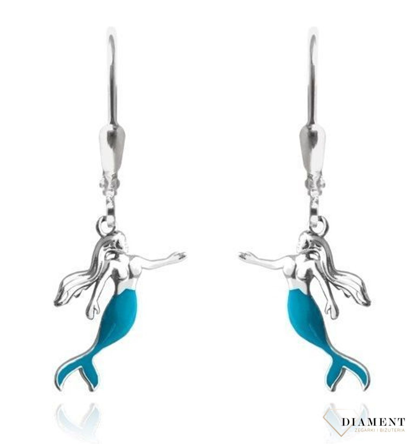 Kolczyki srebrne wiszące syreny JMAD0016SE00. ✅ Kolczyki srebrne wiszące syreny w kolorze niebieskim. ✅.jpg