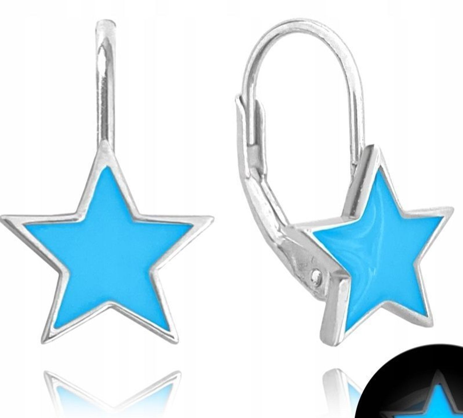 Kolczyki srebrne 925 błękitne gwiazdki świecące w ciemności Doskonałe na prezent dla dziecka. Kolczyki zostały wykonane z najwyższej jakości srebra próby 925. Urocze srebrne kolczyki w kształcie gwiaz.jpg