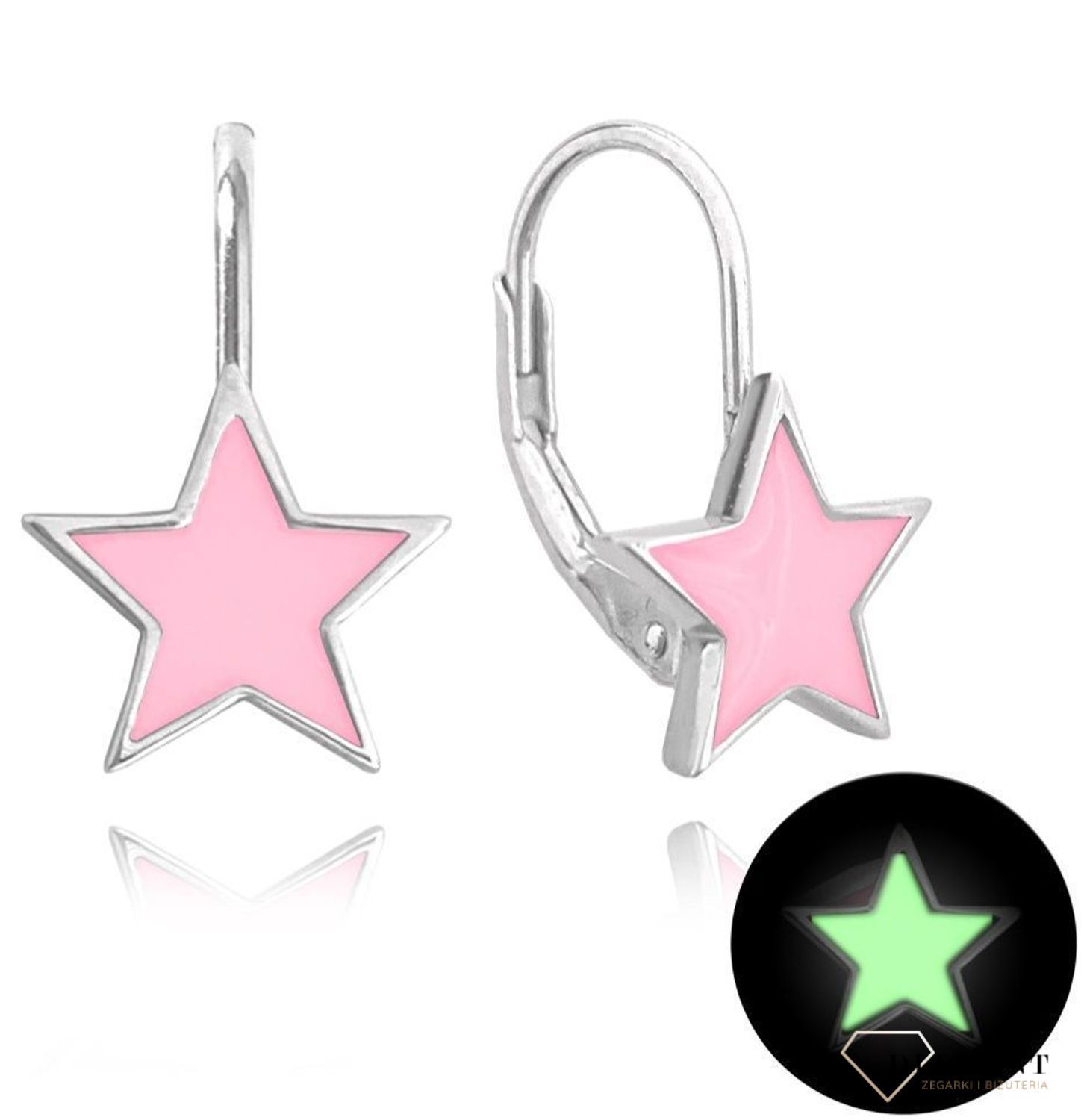 Srebrne kolczyki gwiazdki z różową masą jubilerską JMAD0023PE00.jpg