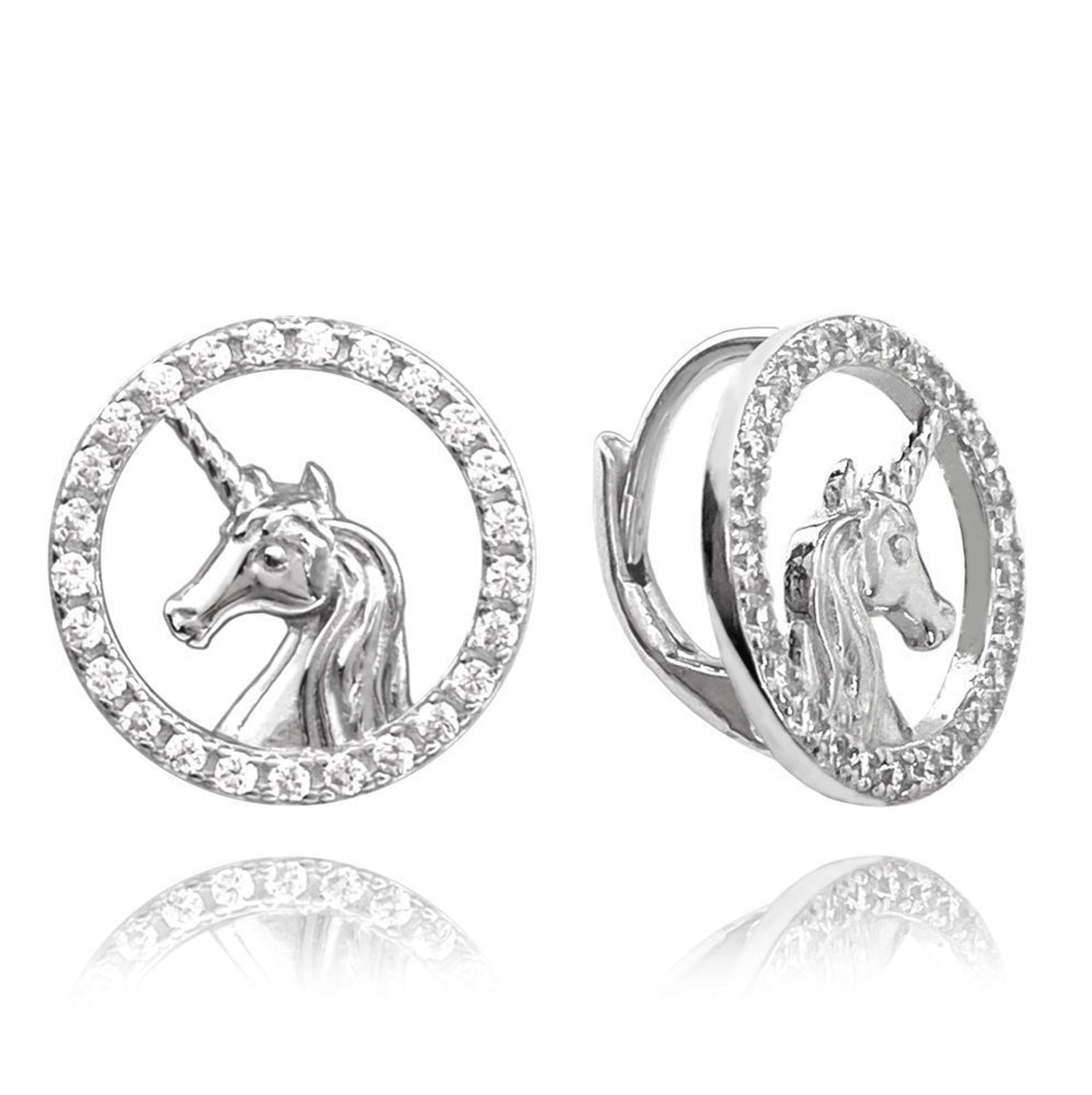Srebrne kolczyki 'Jednorożce otoczone cyrkonią' JMAD0028SE00.jpg