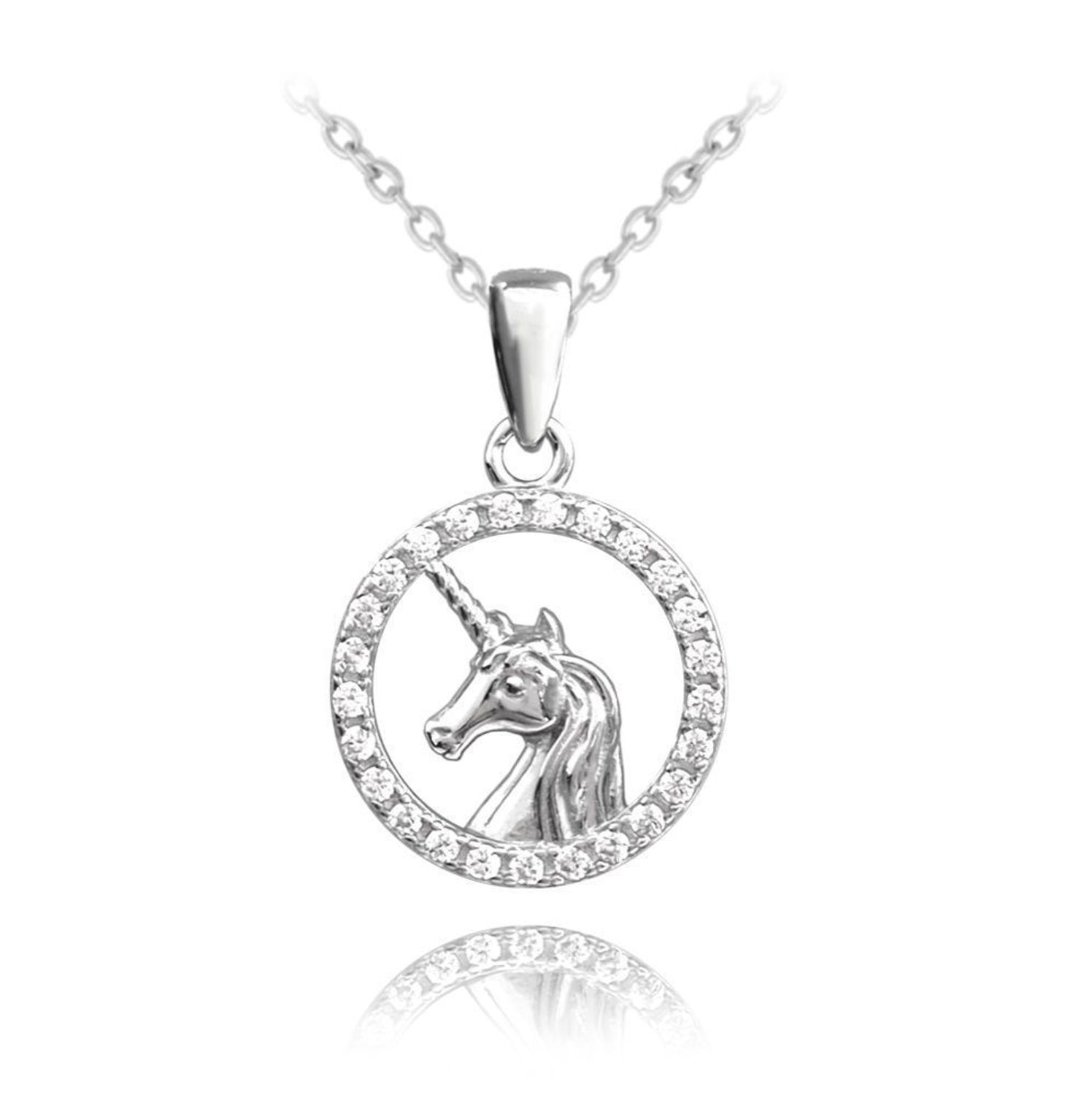Srebrny naszyjnik celebrytka 'Jednorożec otoczony cyrkonią' JMAD0028SN38.jpg