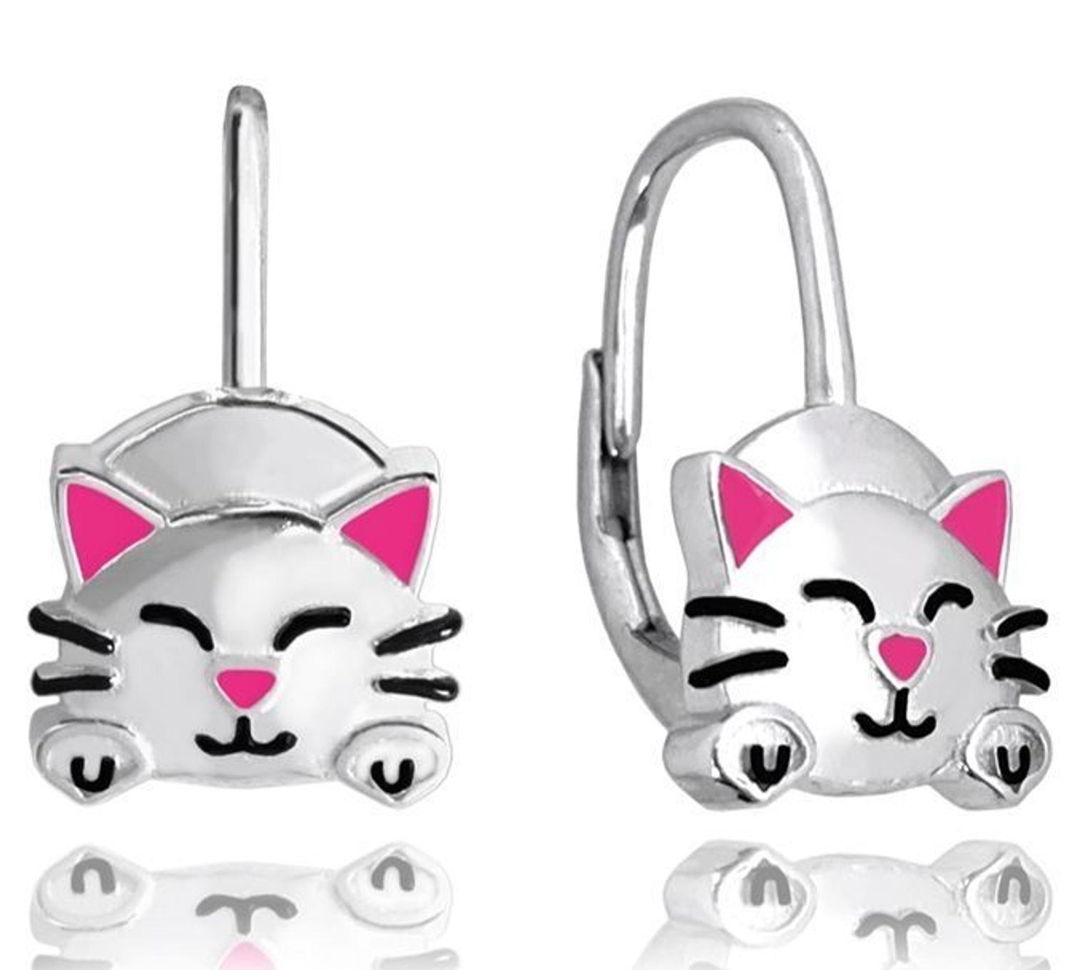 Kolczyki srebrne 925 urocze kotki z różową emalią JMAD0034SE00. Doskonałe na prezent dla dziecka. Kolczyki zostały wykonane z najwyższej jakości srebra próby 925. Urocze srebrne kolczyki w kształcie.jpg