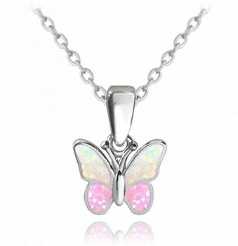 Srebrny naszyjnik błyszczący motyl z różowym opalem JMAD0040PN38. Naszyjnik srebrny dla dziewczynki motylek, naszyjniki srebrne dziecięce to wymarzony prezent dla dziecka z okazji urodzin lub jako prezent na każda okazję. Idealnie sprawdzi si.jpg