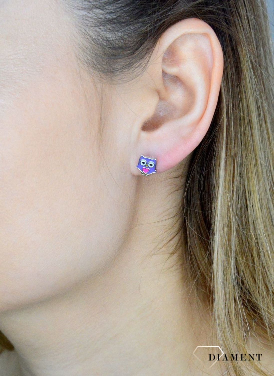 Srebrne kolczyki dziecięce 925 fioletowe sowy JMAD0041SE00.jpg