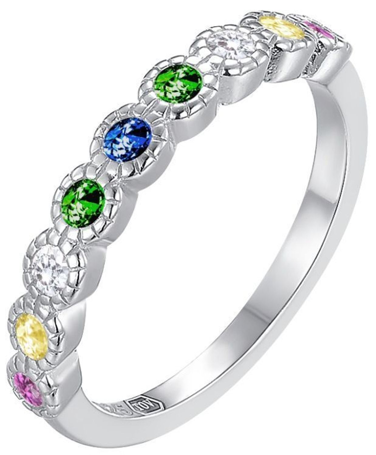 Uroczy dziecięcy pierścień marki MINET z rodowanego srebra próby 925 ozdobiony wielokolorowymi cyrkoniami. Idealny na co dzień i na wyjątkowe okazje. Dostępny w różnych rozmiarach.1.jpg