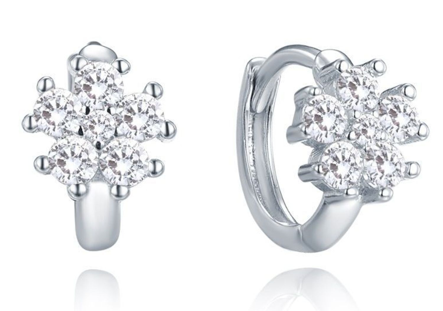 Kolczyki kółeczka kwiatki cyrkonia próba 925, JMAD0055SE00 Srebrne kolczyki zostały wykonane z najwyższej jakości srebra próby 925. Idealny prezent dla każdej kobiety. Srebrne kolczyki posiadają bardzo wygodny i bezpiecł.jpg