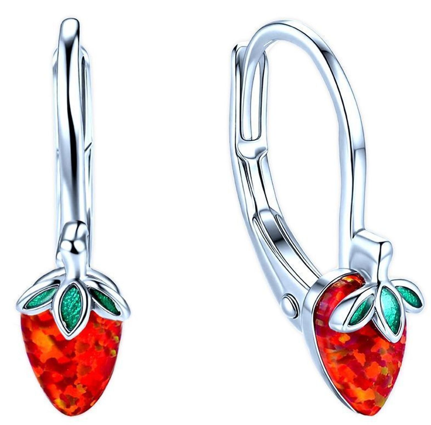 Urocze dziecięce kolczyki MINET w kształcie truskawek z czerwonym opalem. Wykonane z rodowanego srebra 925. Idealny, dziewczęcy prezent!1.jpg