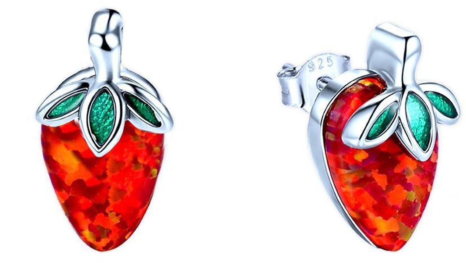 MINET dziecięce kolczyki truskawki z czerwonym opalem syntetycznym, srebro 925 rodowane. Małe, lekkie i trwałe kolczyki dla dziewczynek idealne na co dzień i na prezent.1.jpg