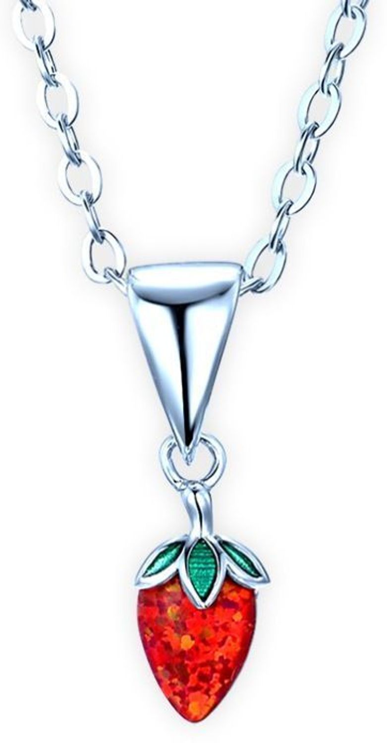 MINET dziecięcy naszyjnik srebrny z zawieszką w kształcie truskawki. Ozdobiony czerwonym opalem, wykonany z rodowanego srebra Ag 925. Idealny prezent dla dziewczynki.1.jpg