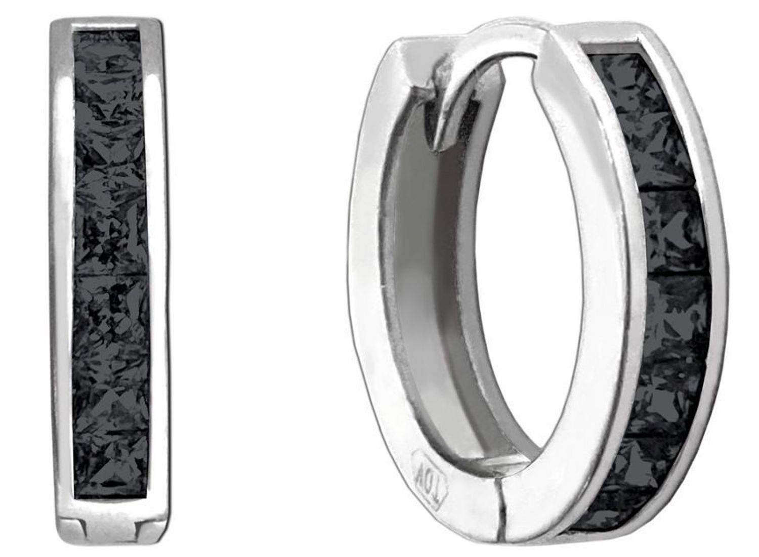 MINET srebrne kolczyki kółka z czarnymi cyrkoniami, rodowane srebro 925. Eleganckie, trwałe i wygodne kolczyki idealne na co dzień i na specjalne okazje.2.jpg