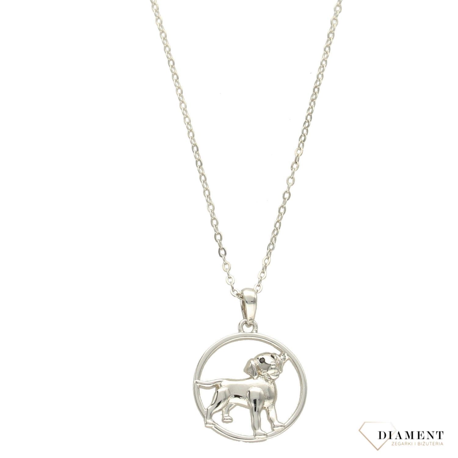 Naszyjnik srebrny dla dziewczynki piesek w kółeczku JMAN0036PN42.jpg