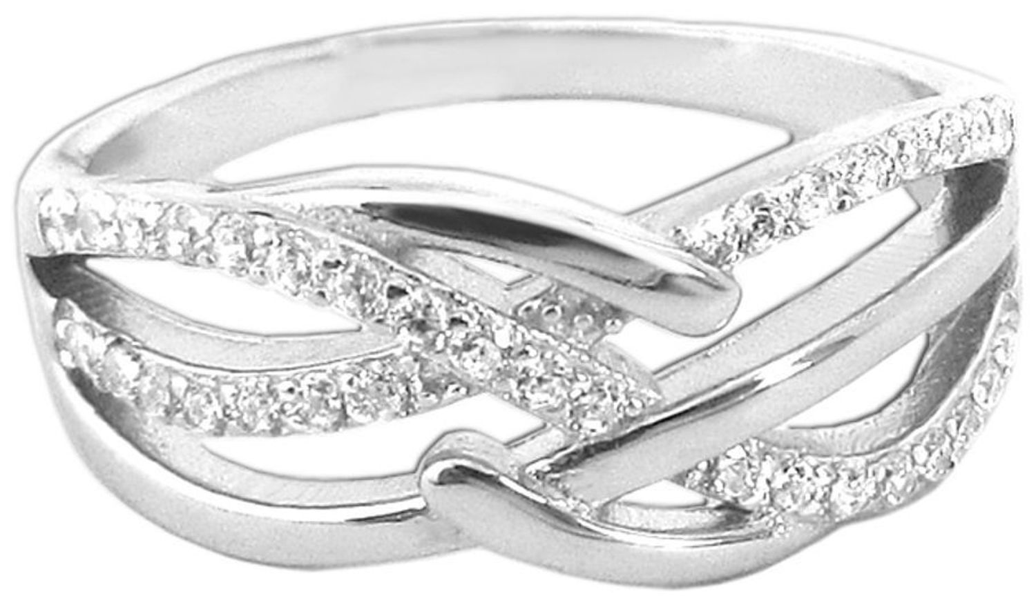 Ekskluzywny pierścień srebrny marki MINET z połyskującymi białymi cyrkoniami. Wykonany z rodowanego srebra próby 925. Idealny do codziennych i wieczorowych stylizacji.1.jpg