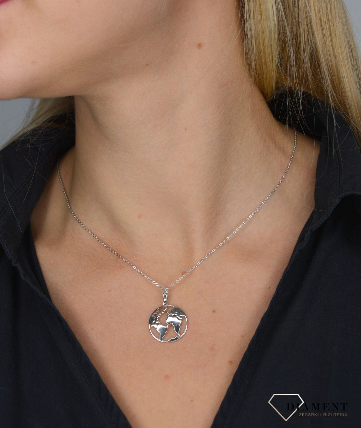 Srebrny naszyjnik mapa świata srebro 925 JMAN0061SN45.jpg