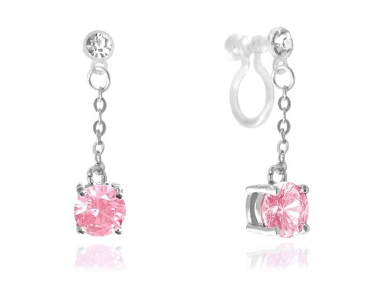 Srebrne kolczyki wiszące nausznice z różową cyrkonią JMAN0135PE00. Nausznice z różową cyrkonią i niewidocznym zapięciem to modne kolczyki do noszenia na płatku ucha. Kolczyki z niewidocznym zapięciem będą doskonałym rozwiązaniem dla nie prze.jpg