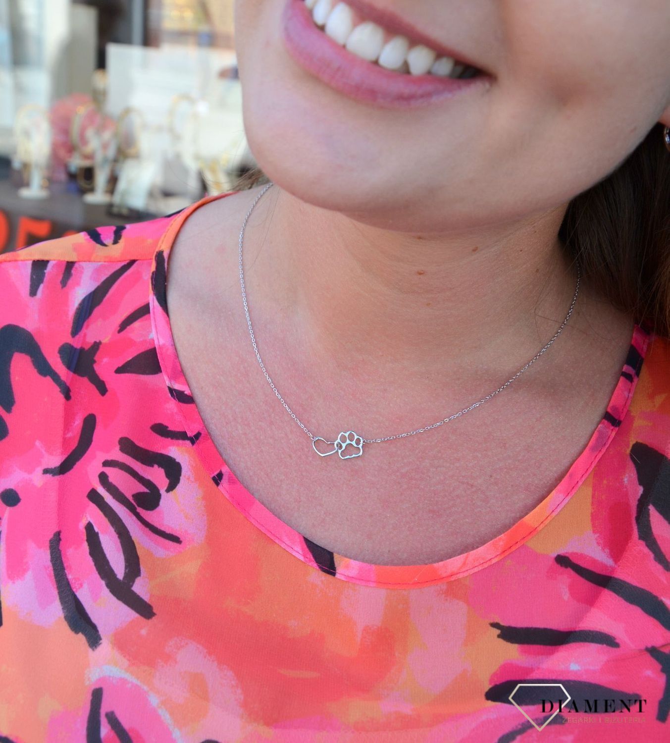 Srebrny naszyjnik celebrytka z sercem i łapką JMAN0137SN42.jpg