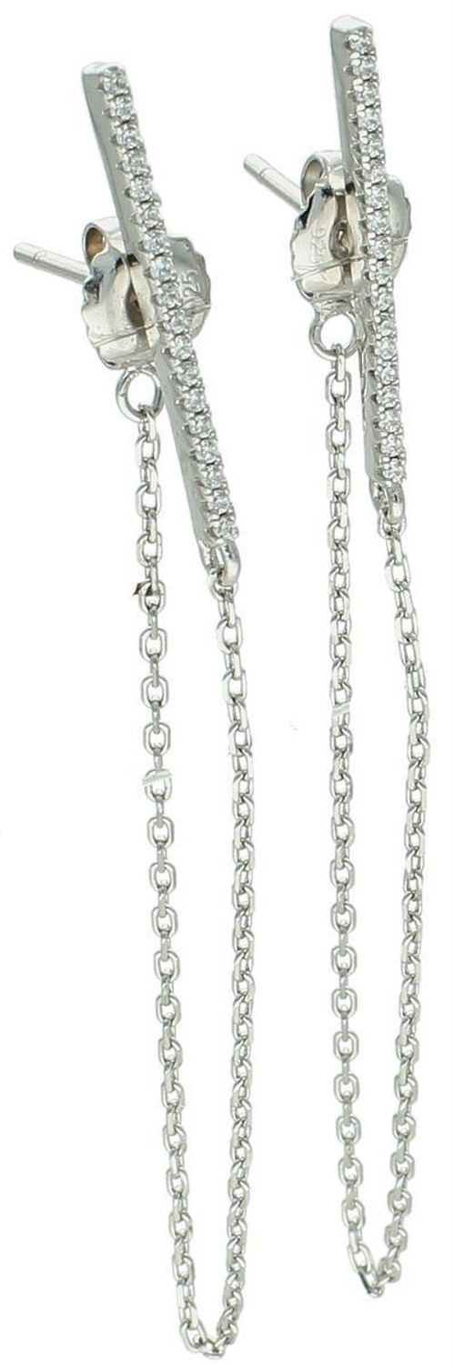 Eleganckie kolczyki srebrne 925 JMAN0159SE00 – patyczki na łańcuszku, zdobione cyrkoniami, długość 6,5 cm, waga 1,90 g, zapięcie na sztyft. Stylowa i lekka biżuteria.1.jpg