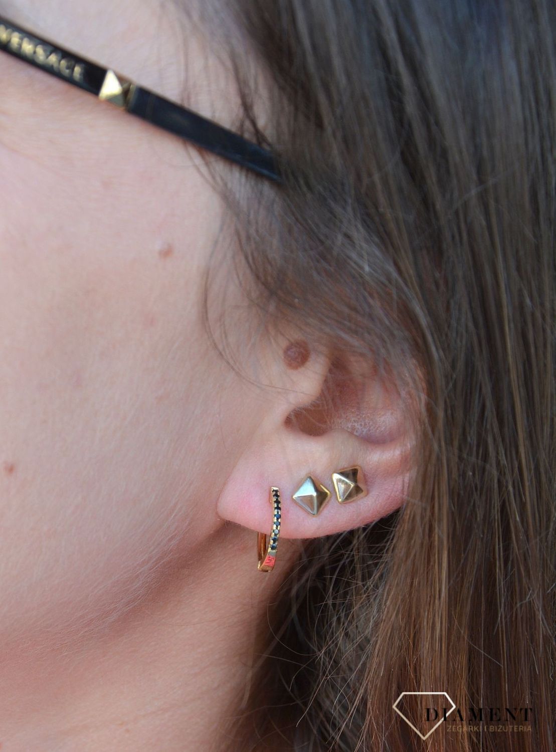 Srebrne pozłacane kolczyki kółka z czarną cyrkonią JMAN0179KE00.jpg