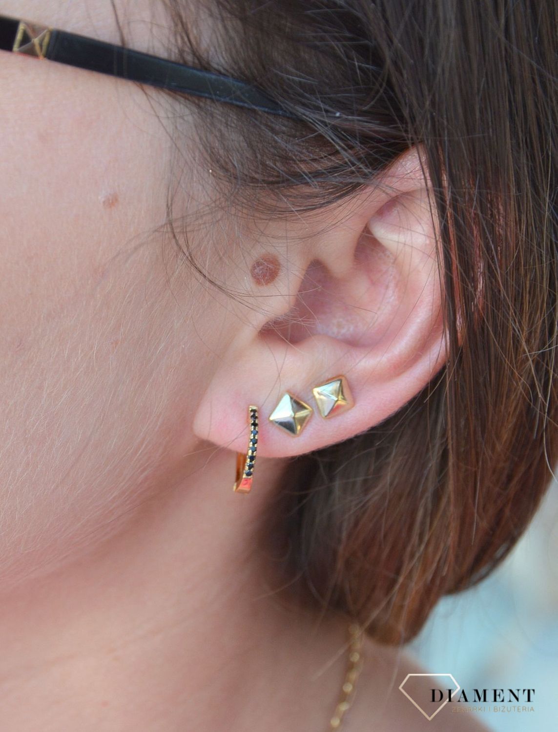 Srebrne pozłacane kolczyki kółka z czarną cyrkonią JMAN0179KE00.jpg