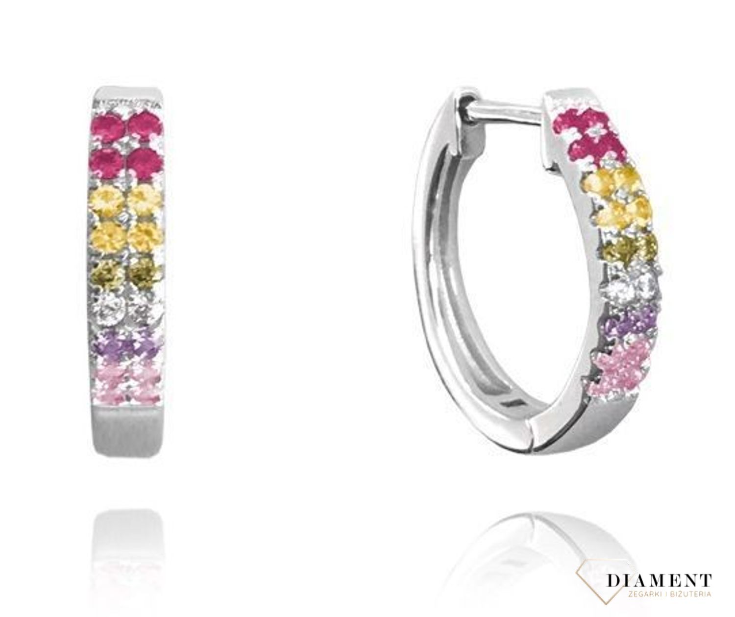 Kolczyki srebrne kółka z kolorowymi cyrkoniami JMAN0182ME00 ✅ Kolczyki srebrne kółka z kolorowymi cyrkoniami.✅.jpg