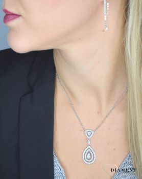 Srebrne kolczyki 925 patyczki cyrkonie z łańcuszkiem JMAN0206SE00 💎 Srebrne kolczyki o prostym wzorze patyczka ozdobionego cyrkonią z łańcuszkiem (2).JPG