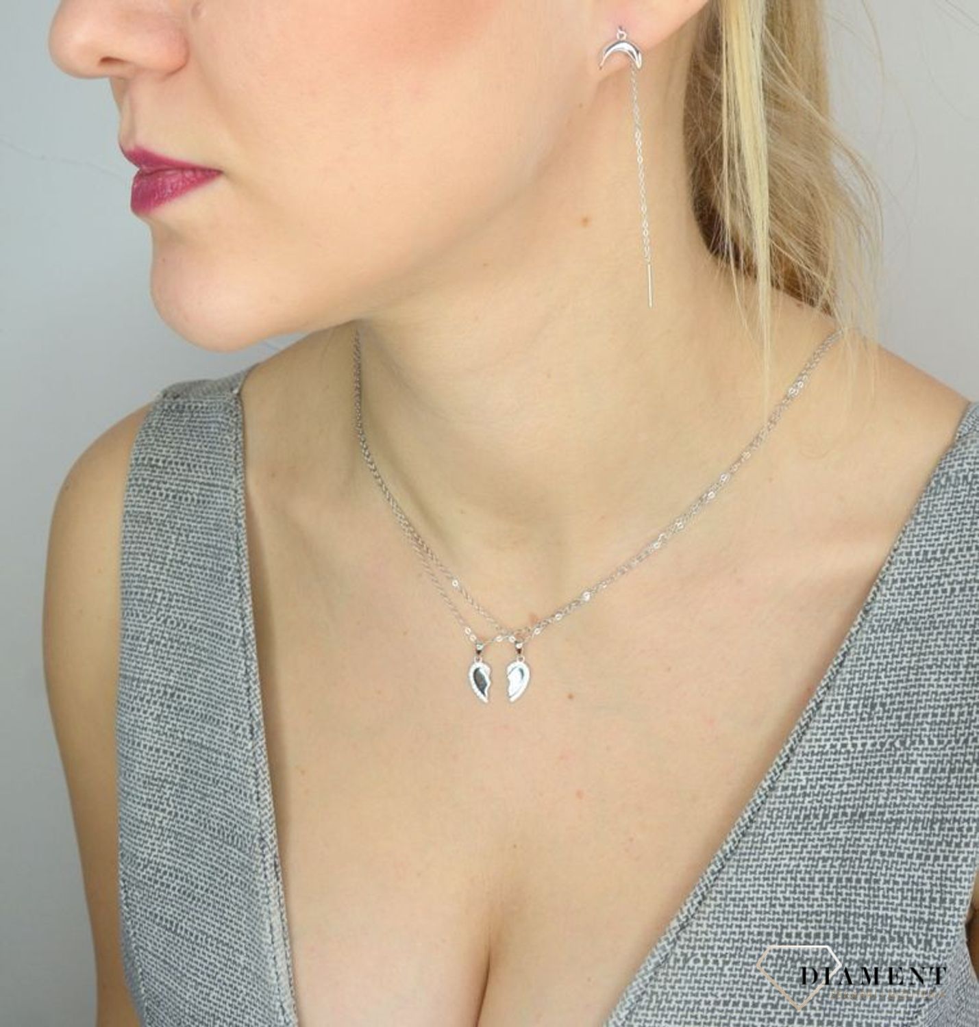 Naszyjnik srebrny podwójne serca Friends Forever..jpg