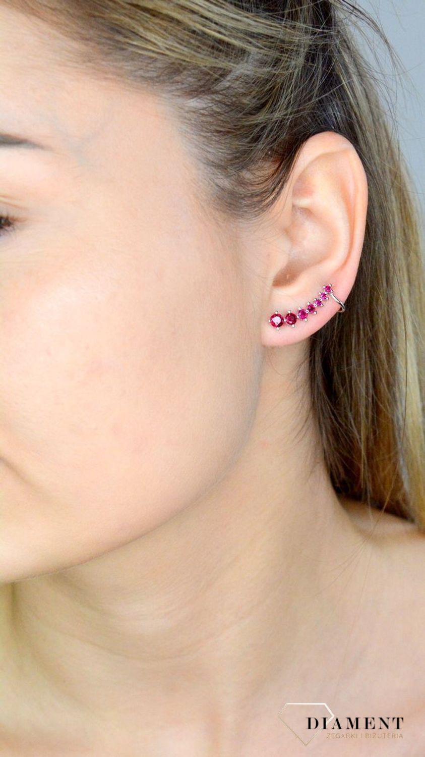 Kolczyki srebrne nausznice z bordową cyrkonią JMAN0254DE00.jpg
