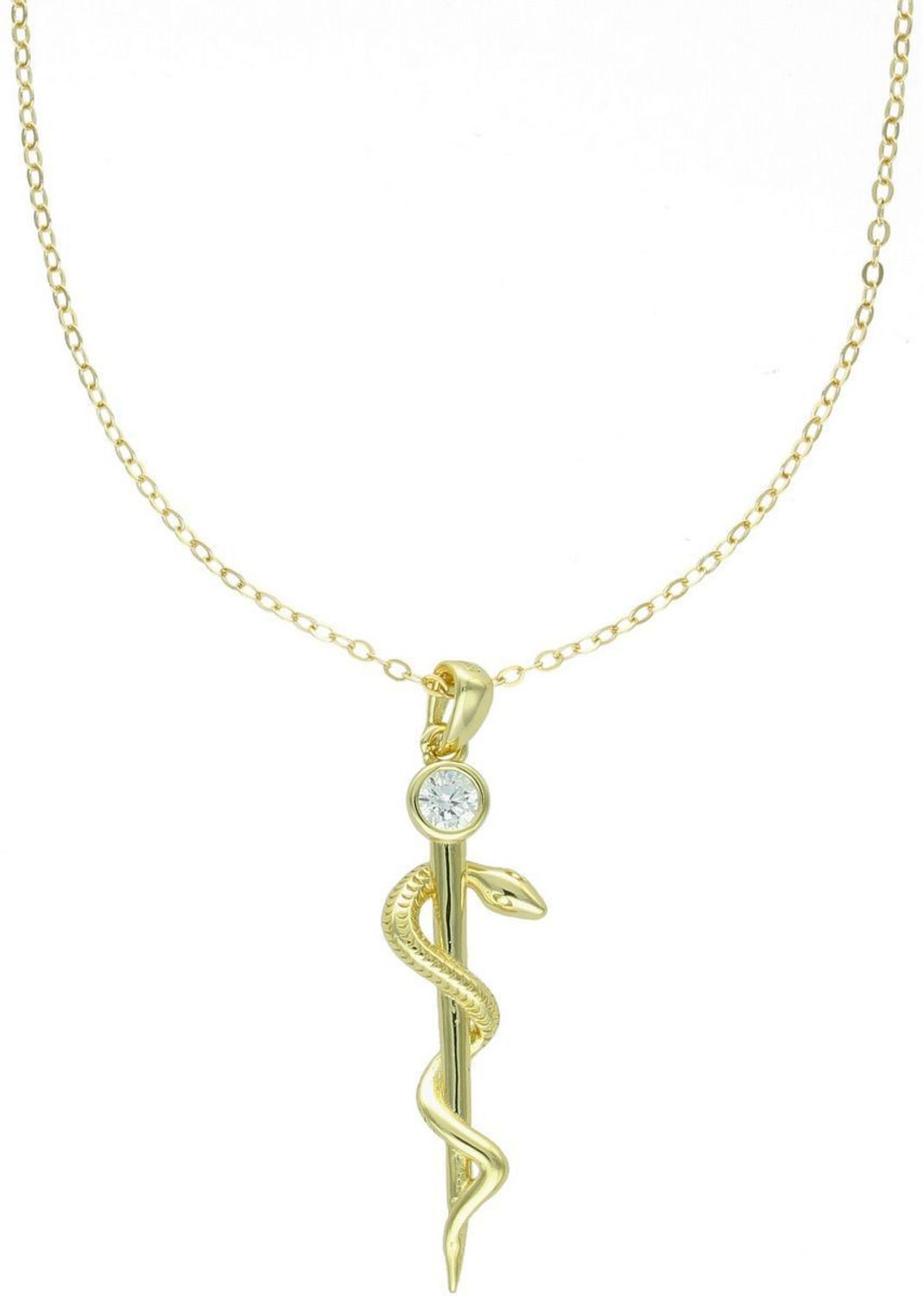 Naszyjnik srebrny JMAN0298GN z zawieszką Laska Eskulapa i białą cyrkonią. Wykonany ze srebra próby 925, długość 42+3 cm, waga 4,15 g. Idealny prezent dla lekarza, farmaceuty lub 1.jpg