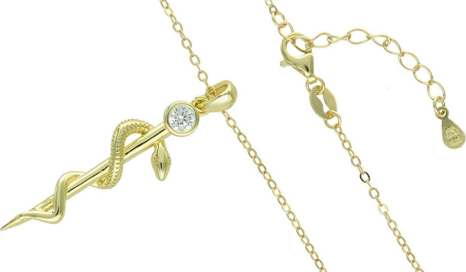 Naszyjnik srebrny JMAN0298GN z zawieszką Laska Eskulapa i białą cyrkonią. Wykonany ze srebra próby 925, długość 42+3 cm, waga 4,15 g. Idealny prezent dla lekarza, farmaceuty lub 1.jpg