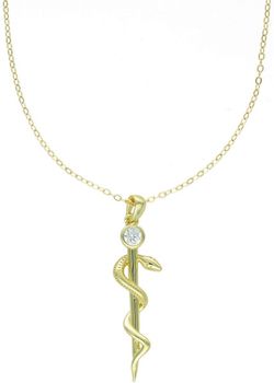 Naszyjnik srebrny JMAN0298GN z zawieszką Laska Eskulapa i białą cyrkonią. Wykonany ze srebra próby 925, długość 42+3 cm, waga 4,15 g. Idealny prezent dla lekarza, farmaceuty lub 1.jpg