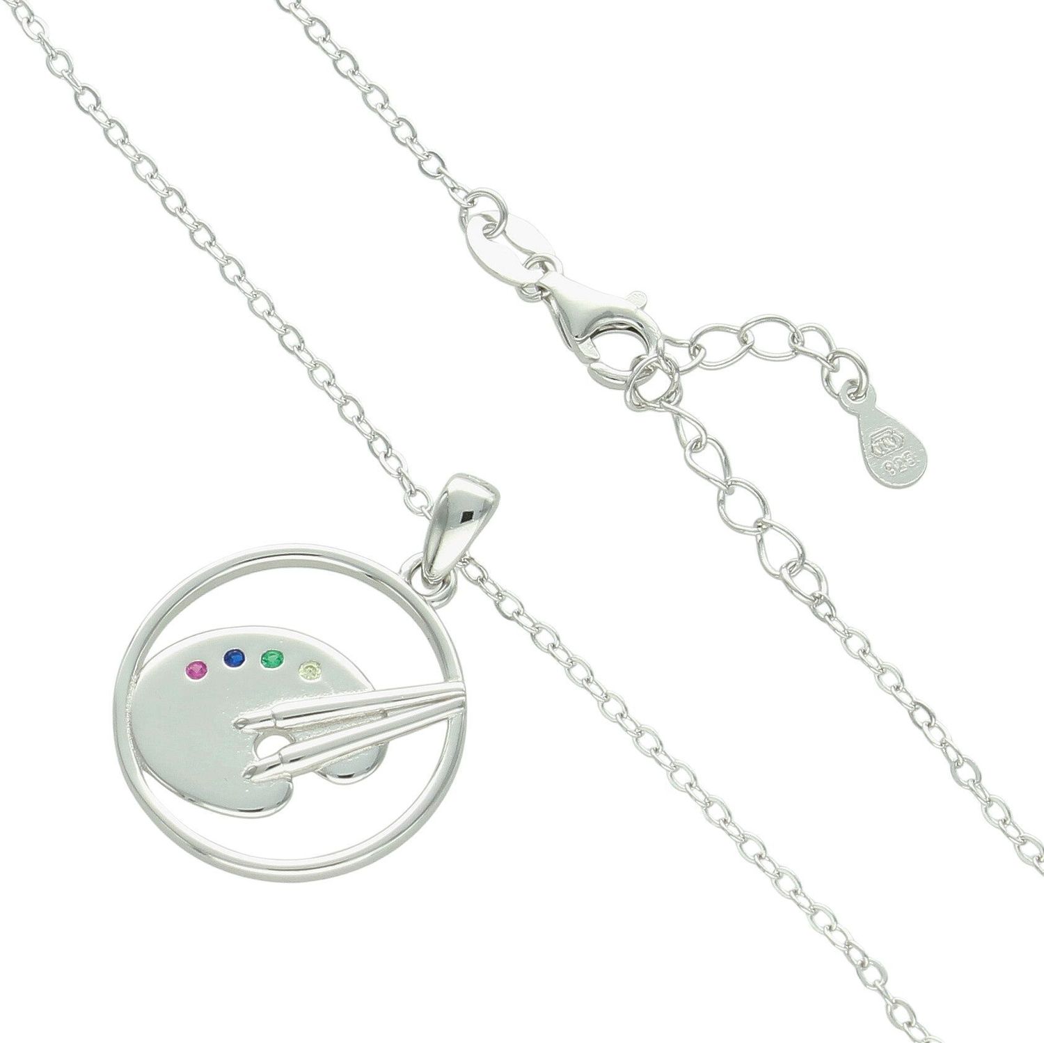 Elegancki srebrny naszyjnik damski JMAN0333SN45 z zawieszką w kształcie palety malarskiej ozdobioną kolorowymi cyrkoniami. Długość regulowana 42 cm + 3 cm, idealny na prezent i codzienne stylizacje.1.jpg