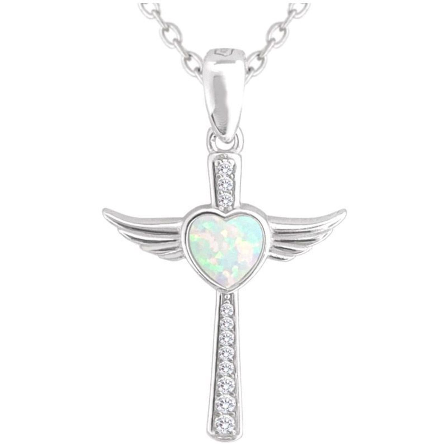 Srebrny naszyjnik damski krzyżyk z opalem JMAN0386WN45. Naszyjnik srebrny z ozdobnym krzyżem ze skrzydełkami wypełniony serduszkiem z opalem. Naszyjnik srebrny celebrytka o długości 45 cm z możliwością przedłużenia. Naszyjnik srebrny z krzyżyki.jpg