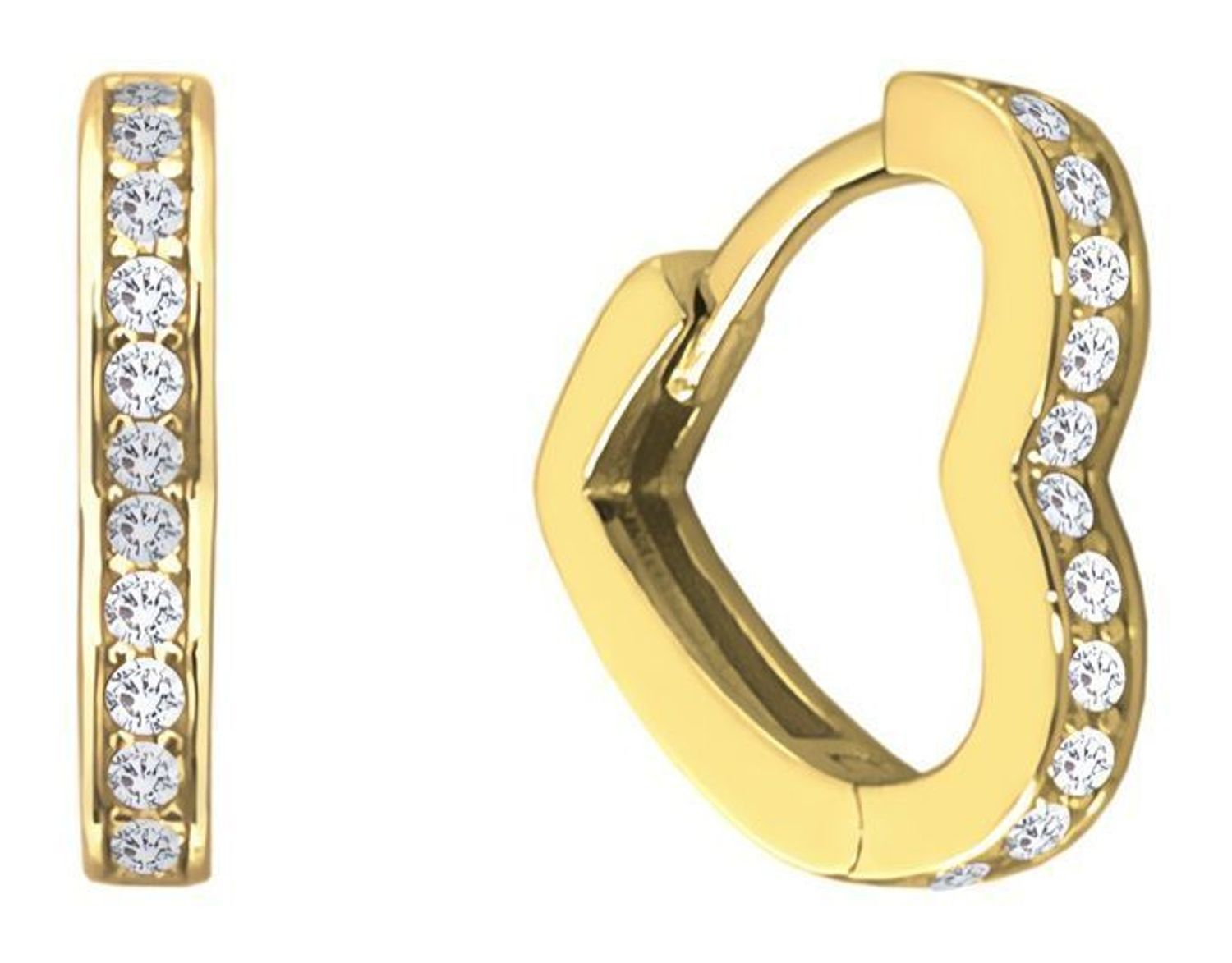 Delikatne pozłacane kolczyki MINET w kształcie serca z białymi cyrkoniami. Wykonane ze srebra próby 925, pokryte trwałym złoceniem 14K. Zapięcie angielskie, wymiary 13x2 mm, waga 1,8 g.1.jpg