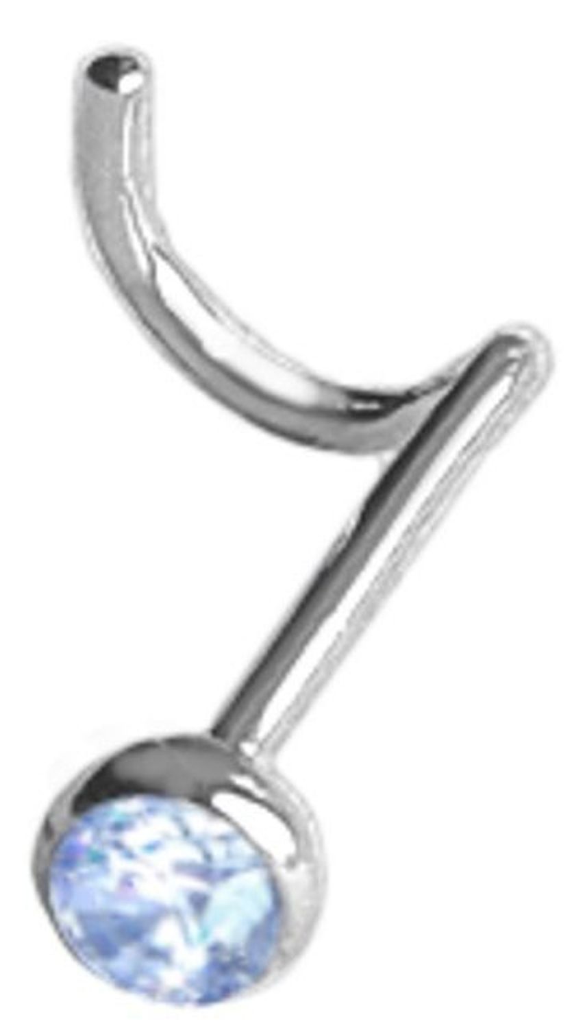 Kolczyk do nosa błękitny pr 925, JMAN0406AE00  Kolczyk do piercingu nosa wykonany z najwyższej próby srebra 925. Delikatny kolczyk do przekłucia typu Nostril z jedną okrągłą cyrkonią w niebieskim 1.jpg