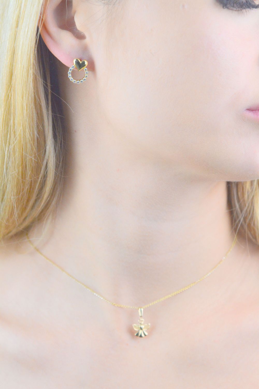 Kolczyki pozłacane serca z białą cyrkonią próba 925, JMAN0420GE00 Srebrne kolczyki zostały wykonane z najwyższej jakości srebra próby 925..jpg