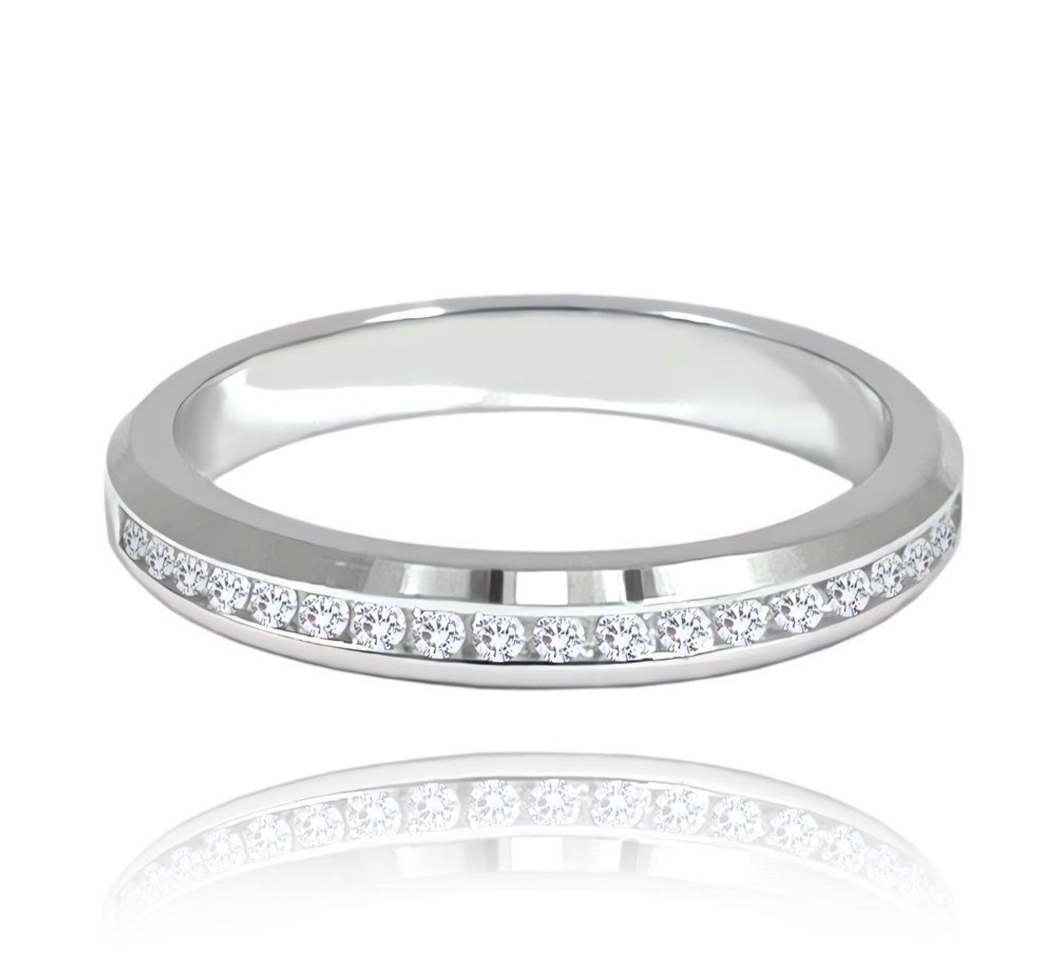 Srebrna obrączka ślubna z pasmem cyrkonii 3 mm JMAN0450SR.  Srebrna obrączka ślubna. Obrączka ślubna z cyrkoniami. Obrączka ślubna z grawerem. Obrączka srebrna idealna na uroczystość ślubu..jpg