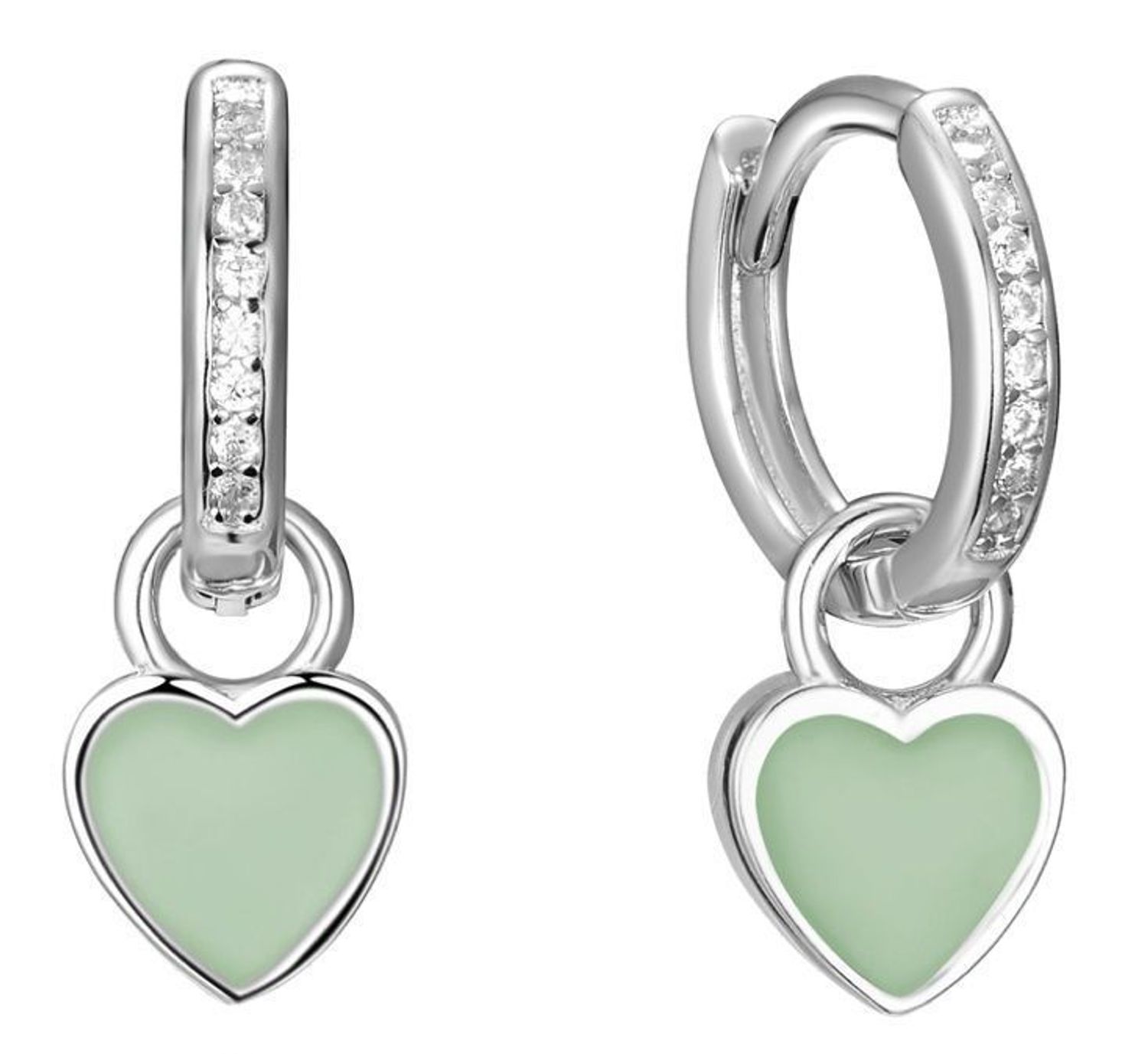 Srebrne kolczyki damskie 925 kółeczka z wiszącym zielonym serduszkiem JMAN0465GE00.jpg