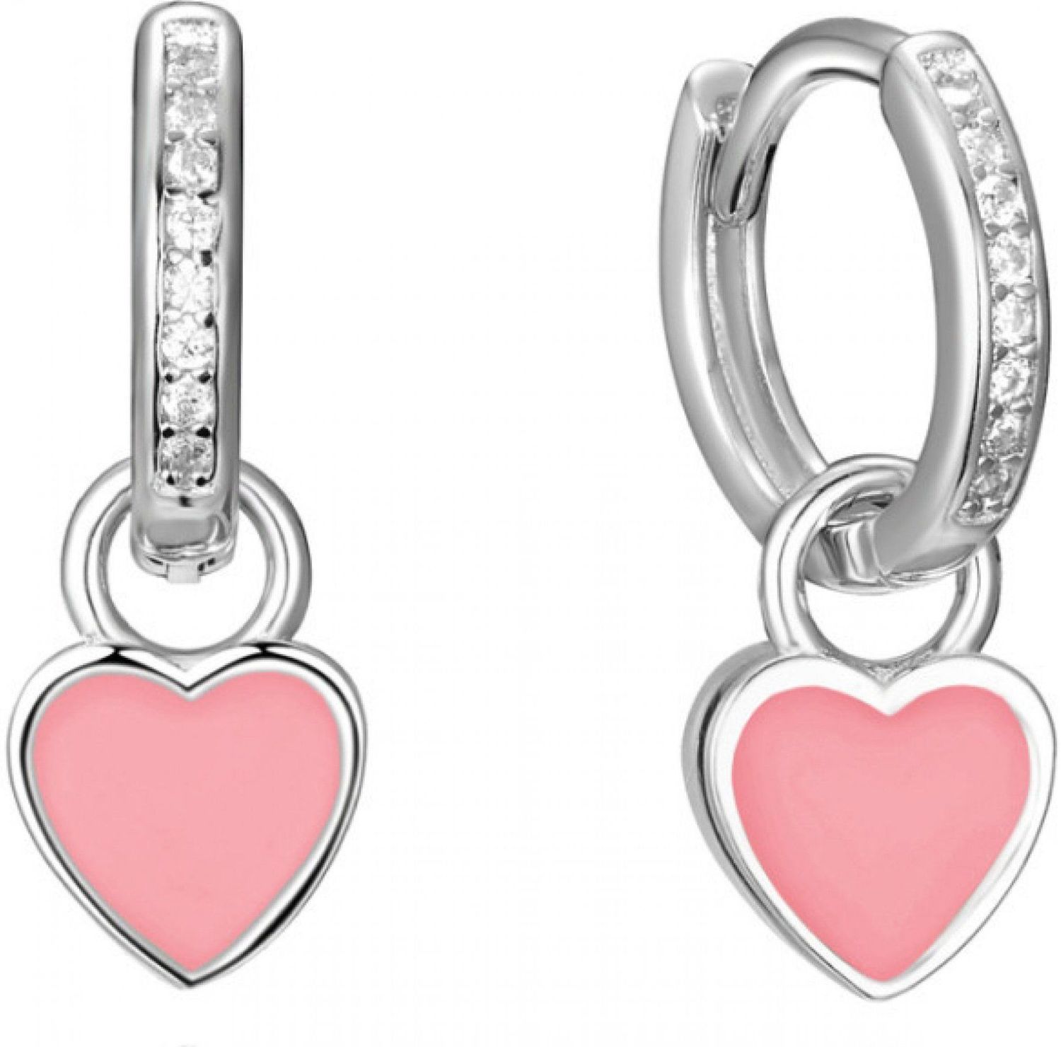 Srebrne kolczyki damskie 925 kółeczka z wiszącym różowym serduszkiem JMAN0465PE00.jpg