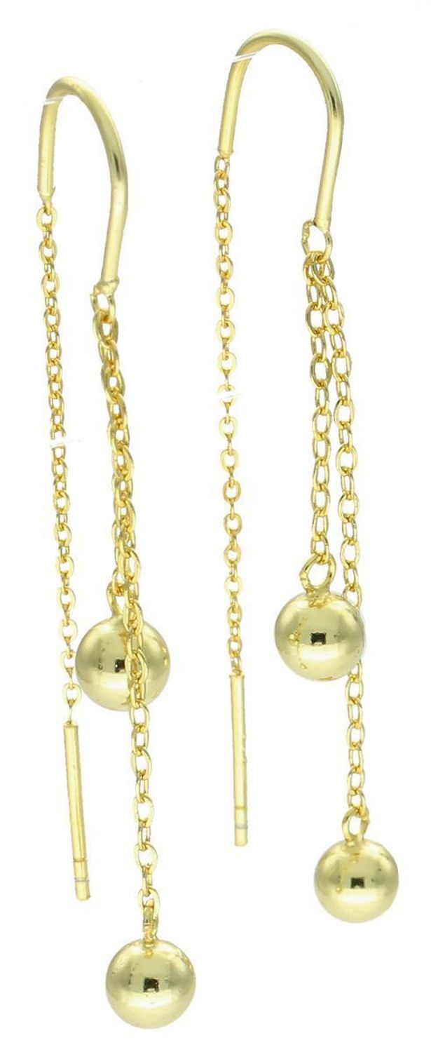 Kolczyki srebrne pozłacane przeciągane kulki próba 925, JMAN0557GE01 Srebrne kolczyki przeciągane z podwójnym łańcuszkiem zakończone zawieszka w kształcie kulki. Świetny dodatek 1.jpg