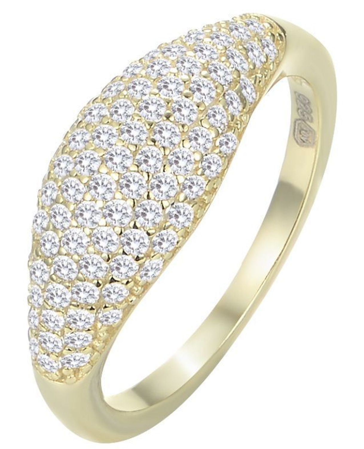 Elegancki pierścionek MINET z pozłacanego 14K srebra. Motyw kropli z białymi cyrkoniami, waga 3,0 g, szerokość 1–7 mm. Nowoczesny design i trwałe e-coating złocenie.1.jpg