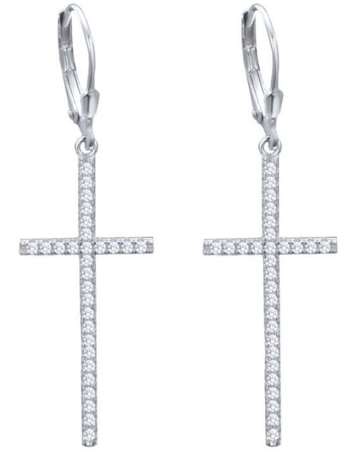 Srebrne kolczyki wiszące 925 krzyżyki, cyrkonie JMAN0573SE00 💎 Srebrne kolczyki z motywem krzyżyka ozdobionego cyrkonią.jpg