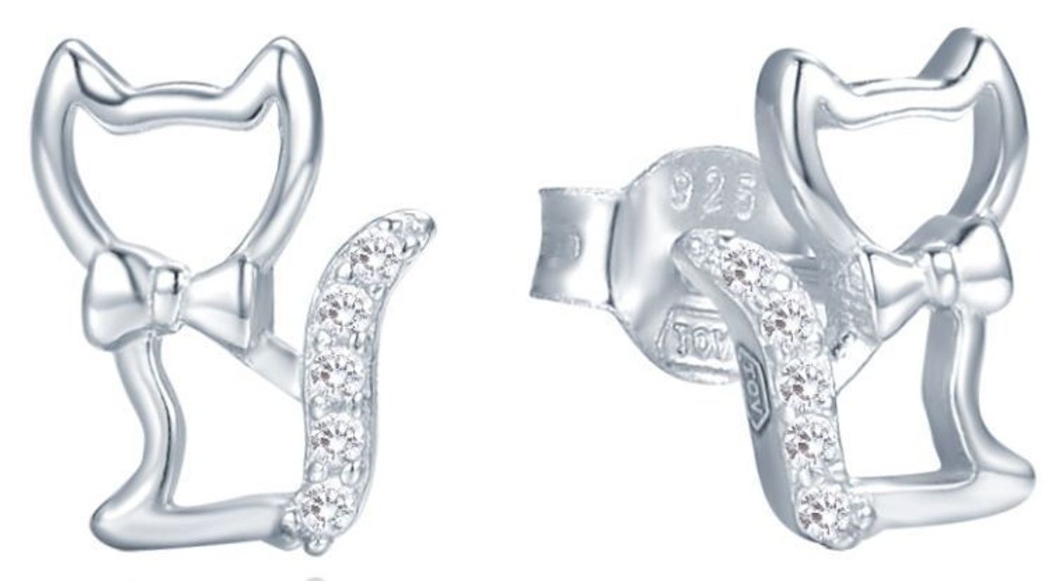 Srebrne kolczyki MINET w kształcie kotów z białymi cyrkoniami. Delikatne, kobiece i oryginalne. Wykonane z rodowanego srebra próby 925. Model JMAN0585SE00 – idealne na prezent.1.jpg
