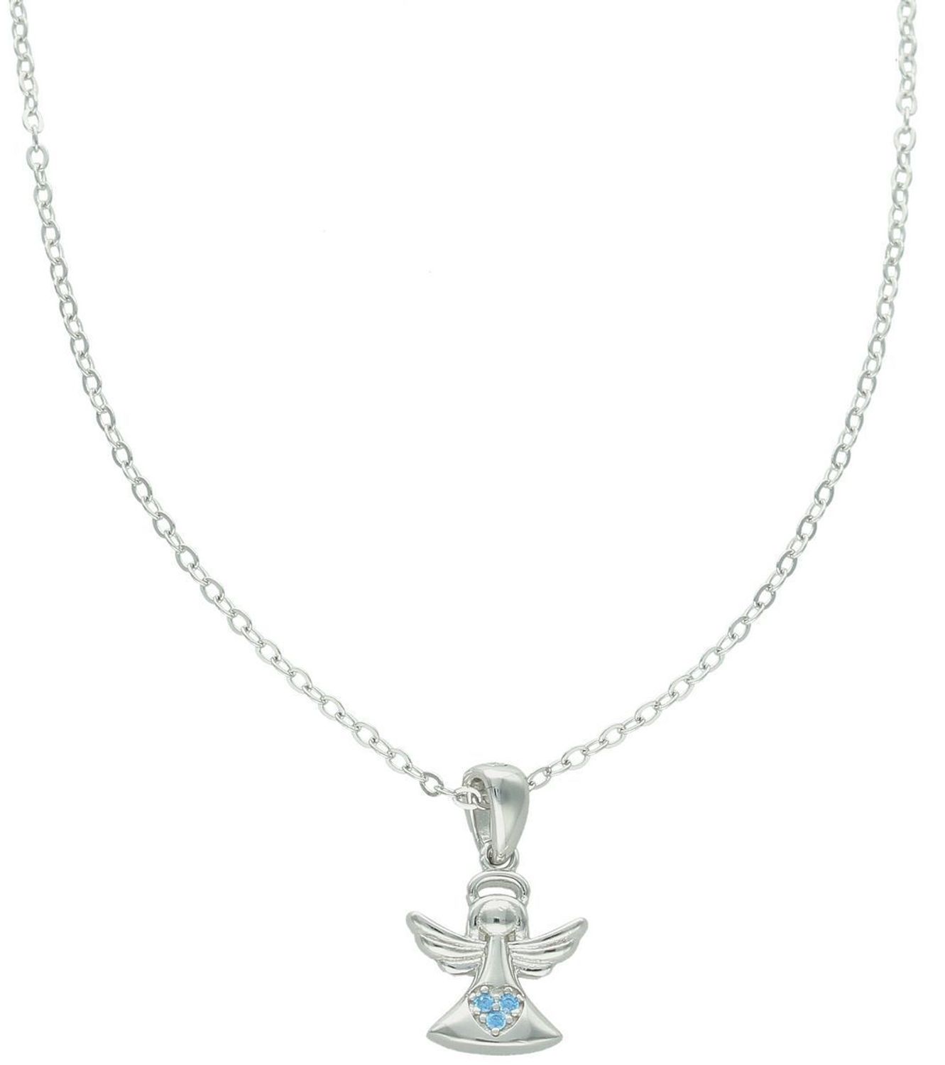 MINET dziecięcy srebrny naszyjnik z aniołkiem i niebieskimi cyrkoniami. Srebro Ag 925, długość 41+3 cm, bezpieczne zapięcie. Idealny prezent dla dziewczynki.1.jpg