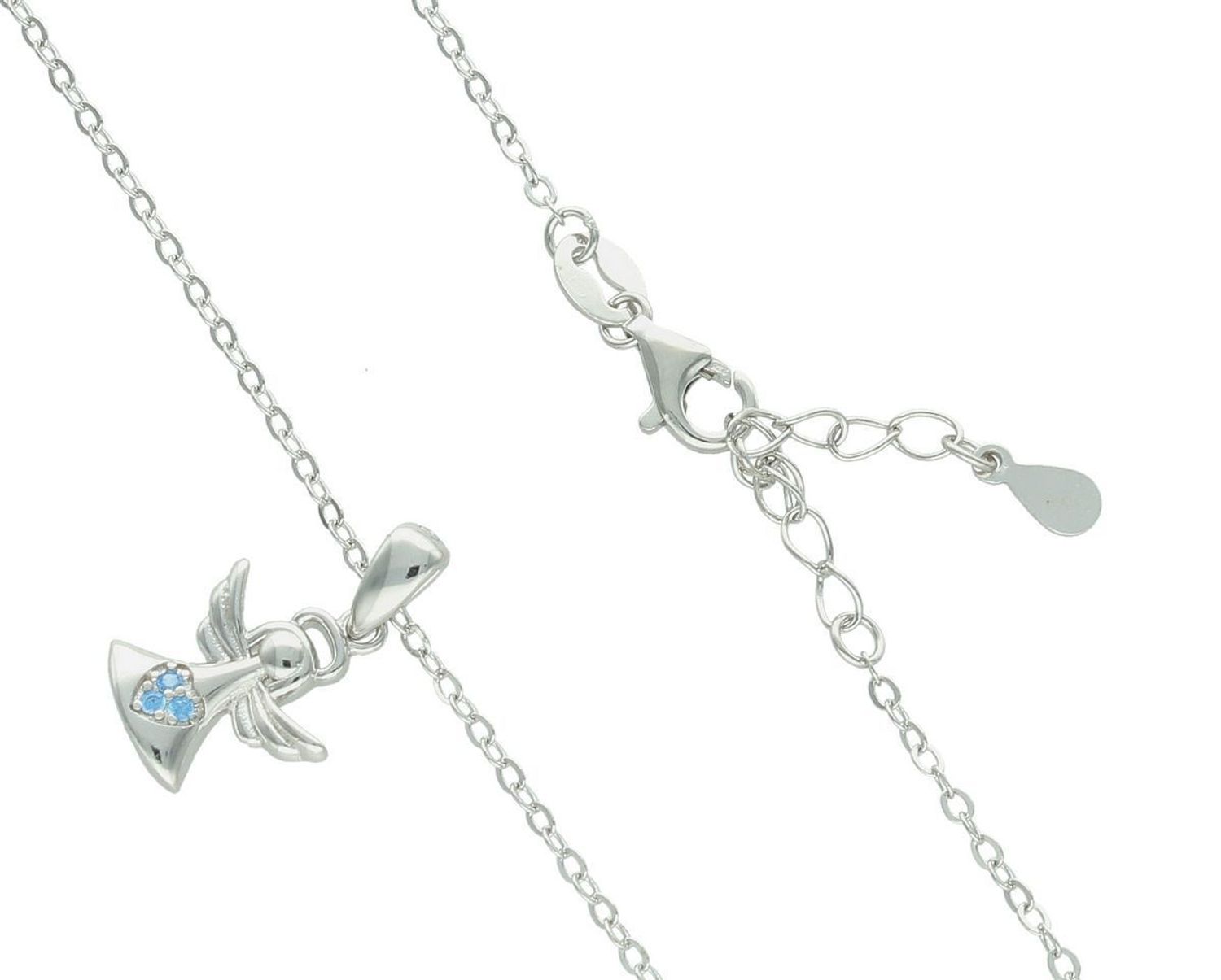 MINET dziecięcy srebrny naszyjnik z aniołkiem i niebieskimi cyrkoniami. Srebro Ag 925, długość 41+3 cm, bezpieczne zapięcie. Idealny prezent dla dziewczynki.1.jpg