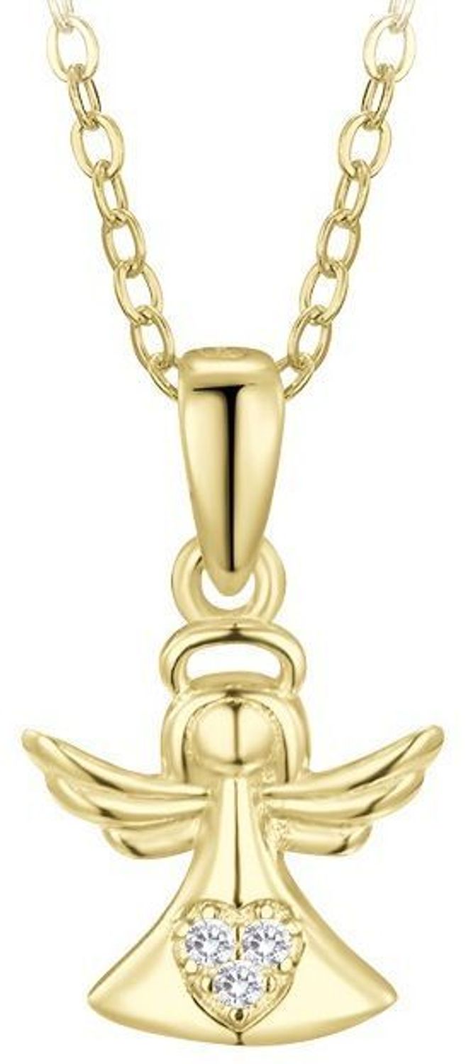 Pozłacany srebrny naszyjnik MINET z aniołkiem i białymi cyrkoniami. Delikatna biżuteria srebro 925, długość 45 cm. Idealny na prezent i codzienne noszenie.1.jpg