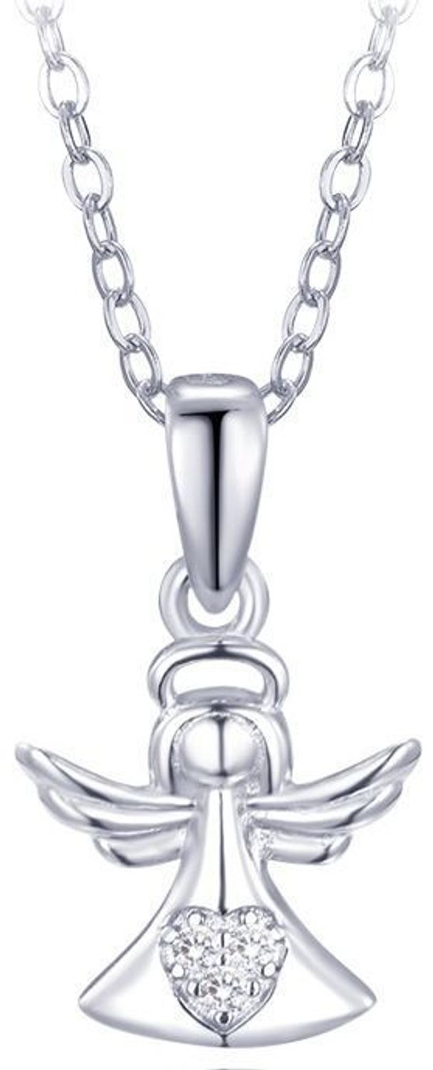 MINET srebrny naszyjnik z zawieszką anioła i białymi cyrkoniami. Wykonany z rodowanego srebra próby 925, długość 45 cm. Symboliczna i elegancka biżuteria na prezent.1.jpg